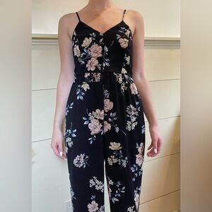 Xhilaration Black Floral Jumpsuit with Fitted Waist